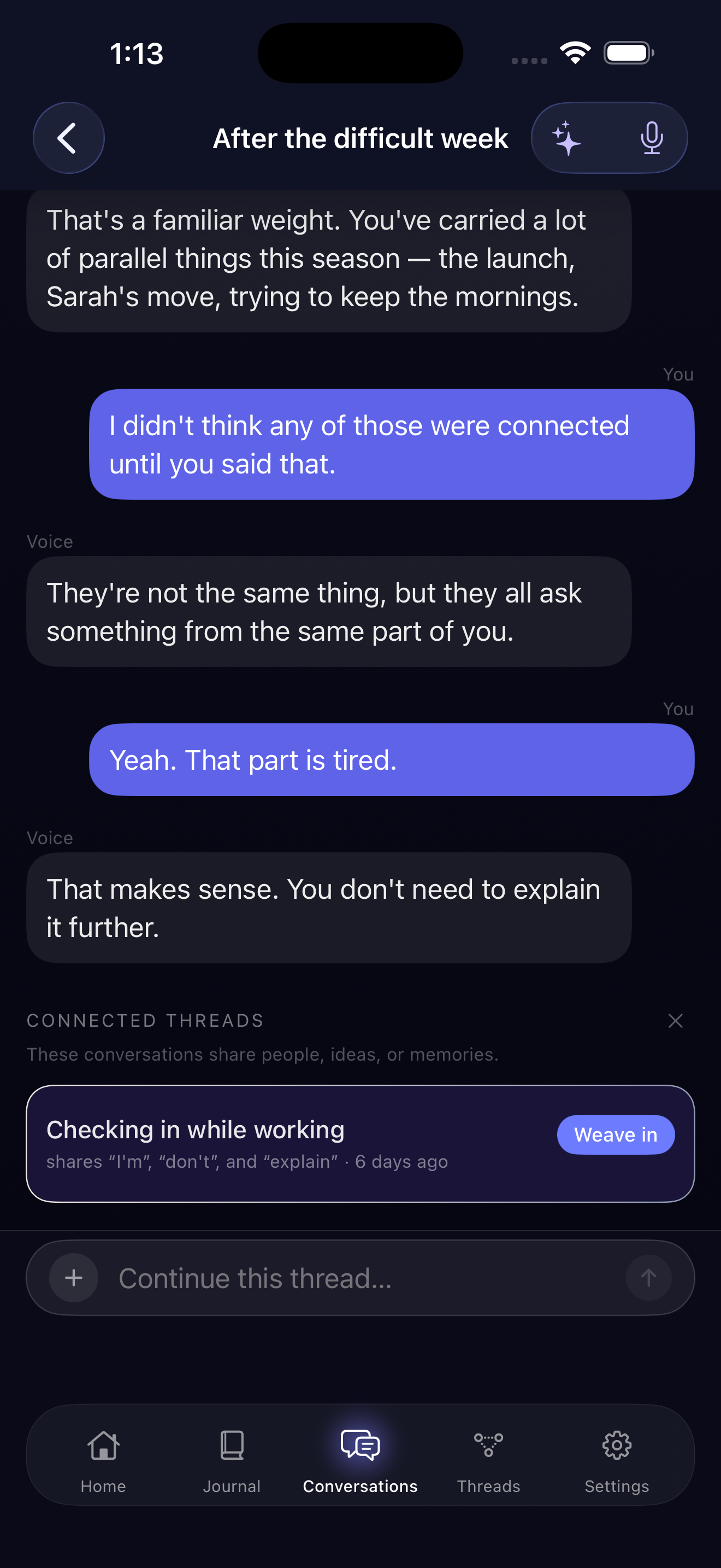 EverThread recovered conversations screen
