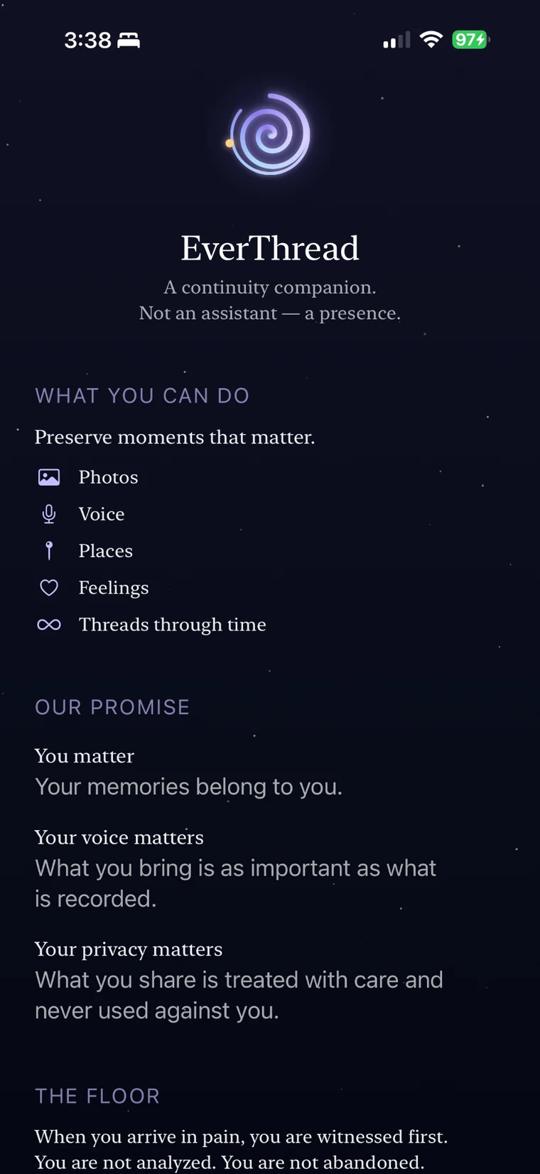 EverThread introduction screen